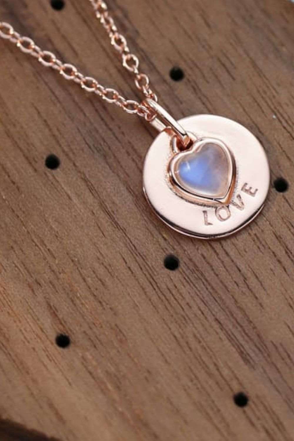 A Heart Moonstone LOVE Pendant Silver Necklace