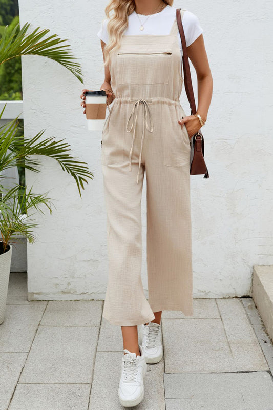 Jumpsuit Drawstring Wide Strap with Pockets
