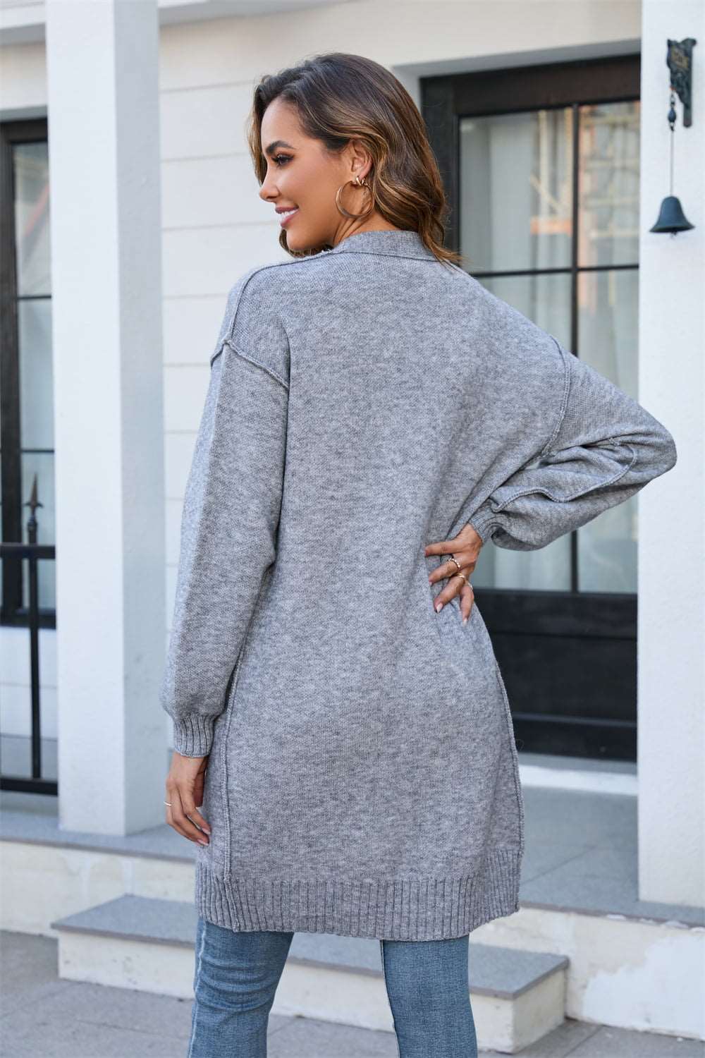 A Open Front Cardigan with Pocket