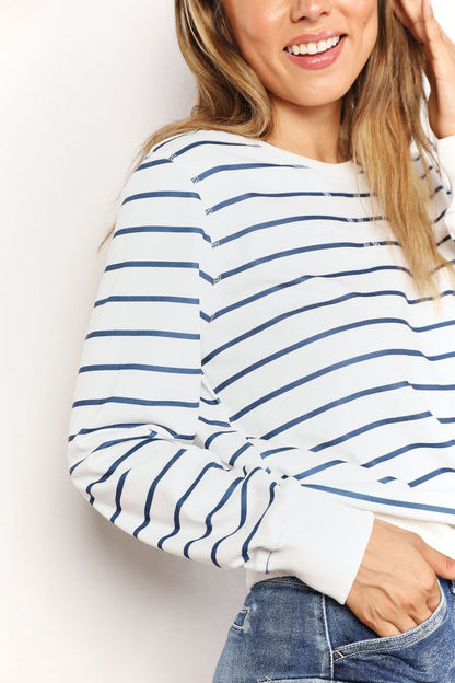 Top Striped Long Sleeve Round Neck Top