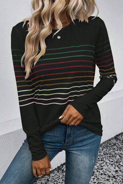 A Colorful Striped Long Sleeve T-Shirt