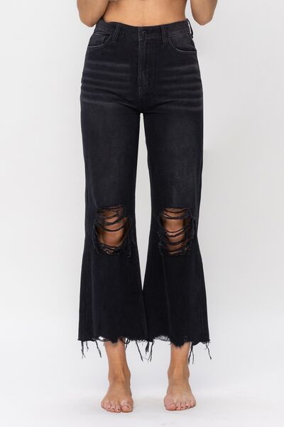 A Crop Vintage High Waist Distressed Flare Jeans