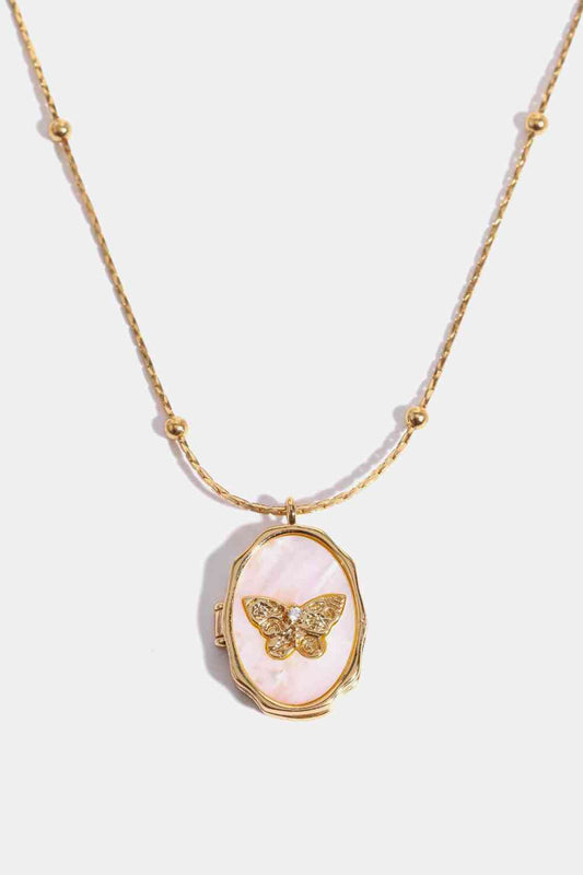 JA A Butterfly Shell Pendant Copper Necklace