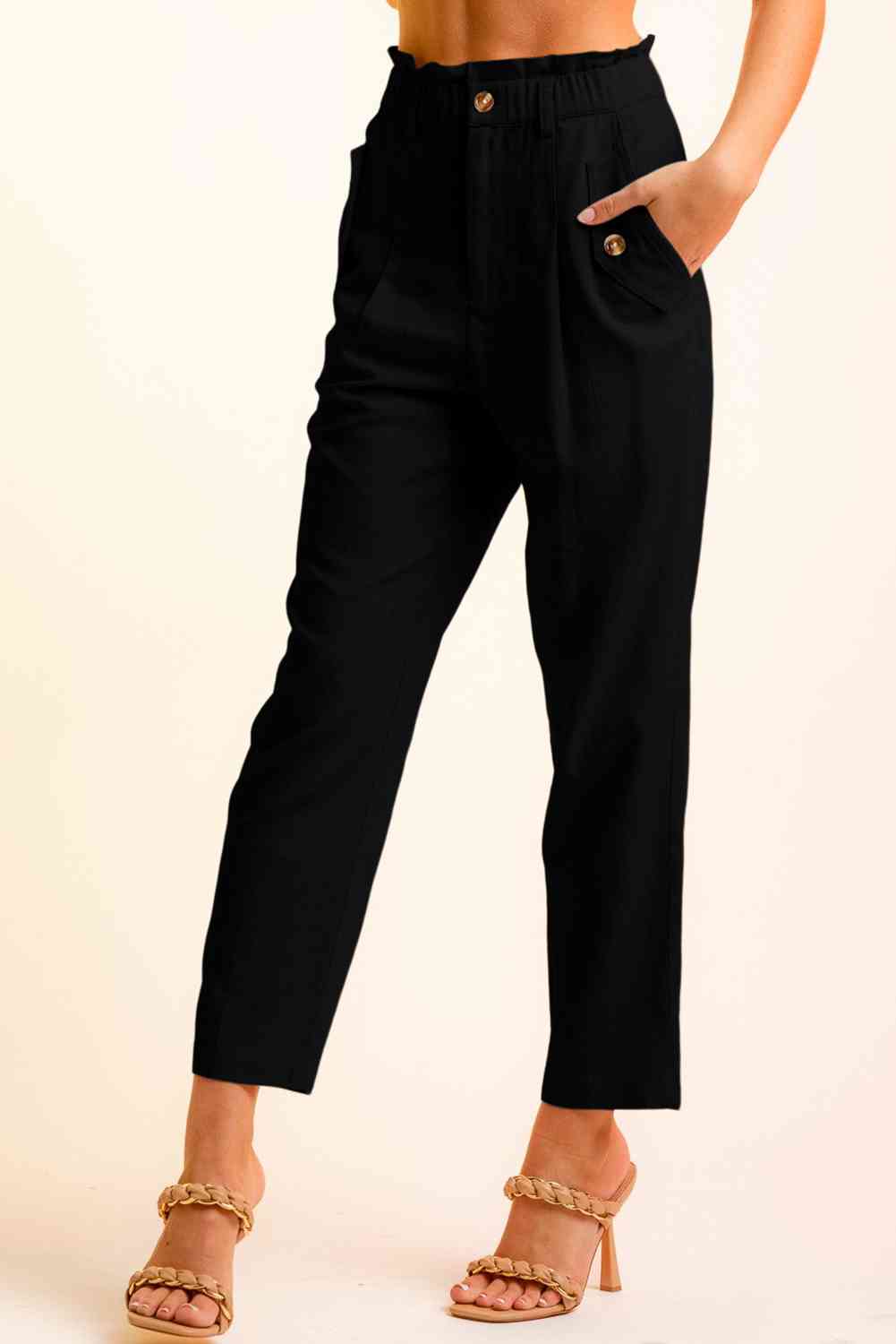 A Pants Linen Side Button Long Pants
