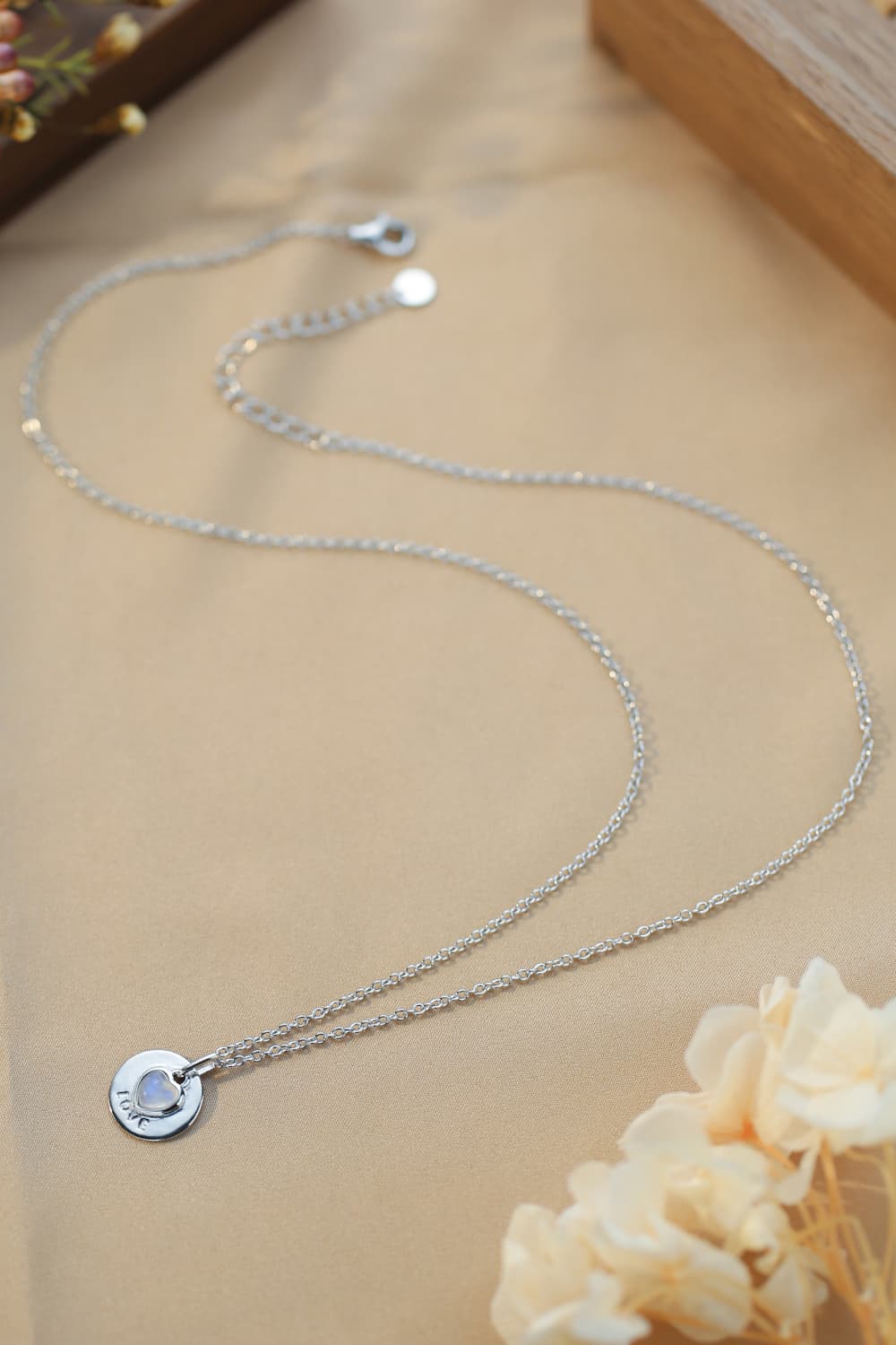 JA Moonstone LOVE Heart Pendant Silver Necklace
