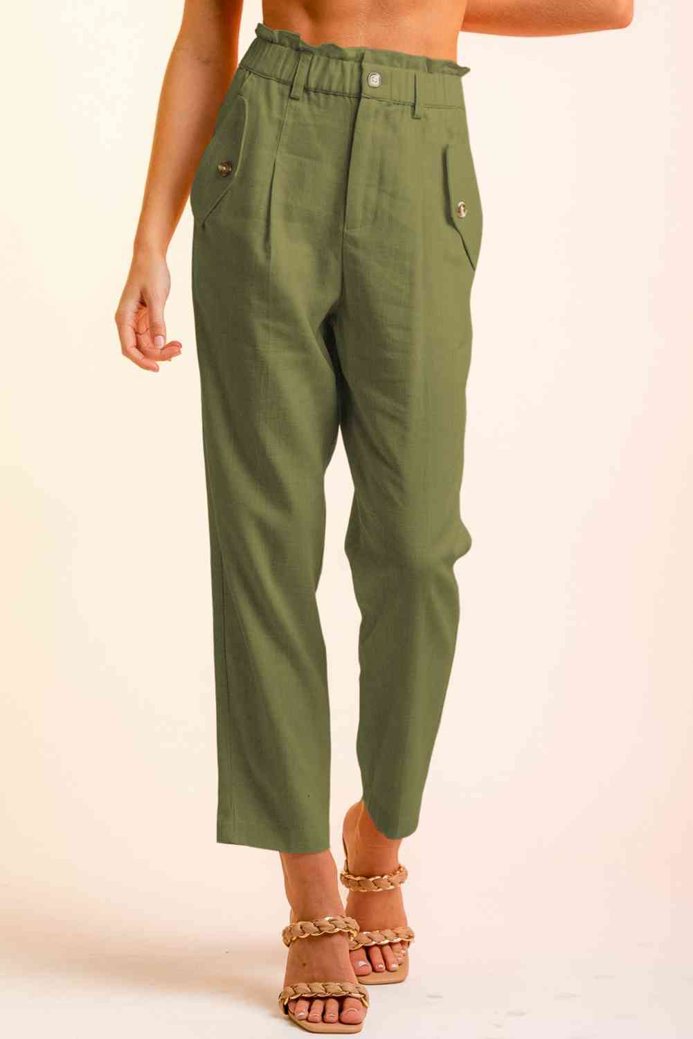 A Pants Linen Side Button Long Pants
