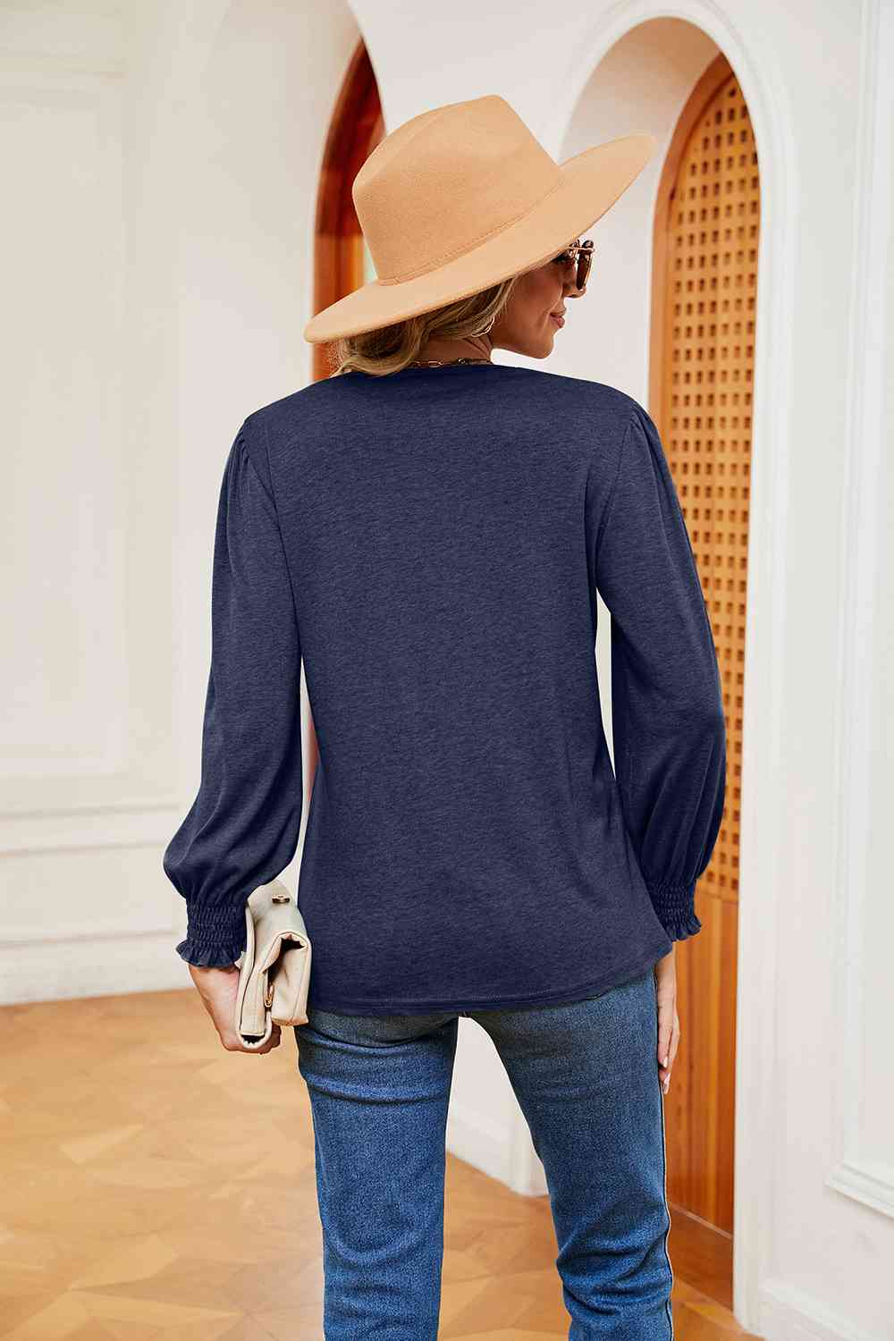 A Contrast V-Neck Long Sleeve Top