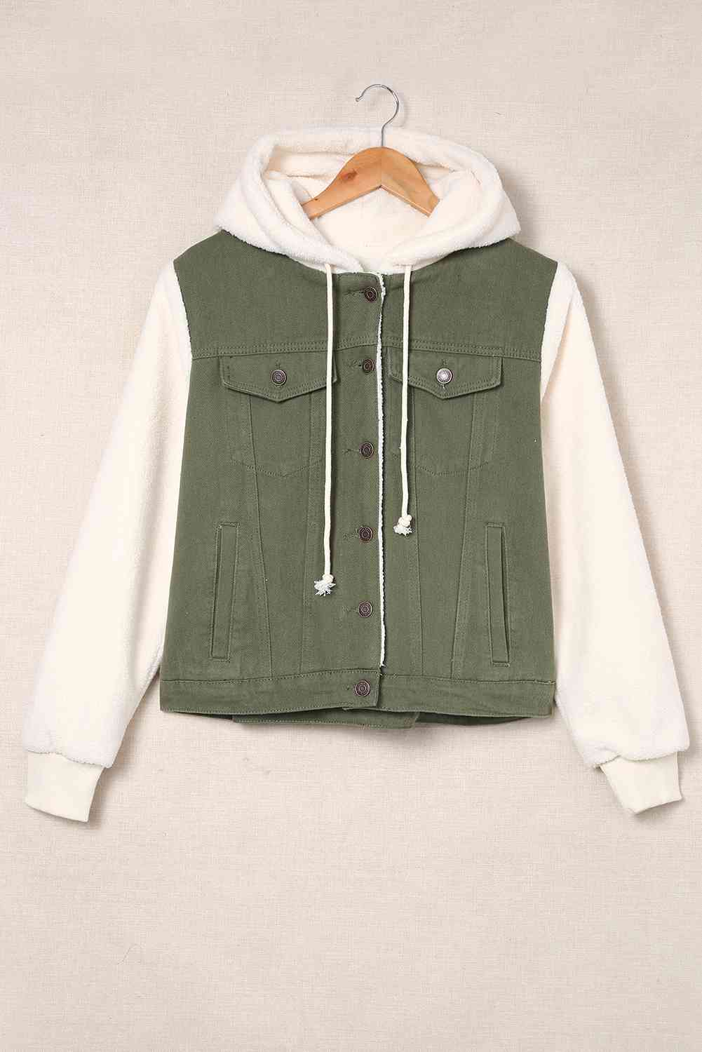 Top A Denim Two-tone Sherpa Hooded Jacket