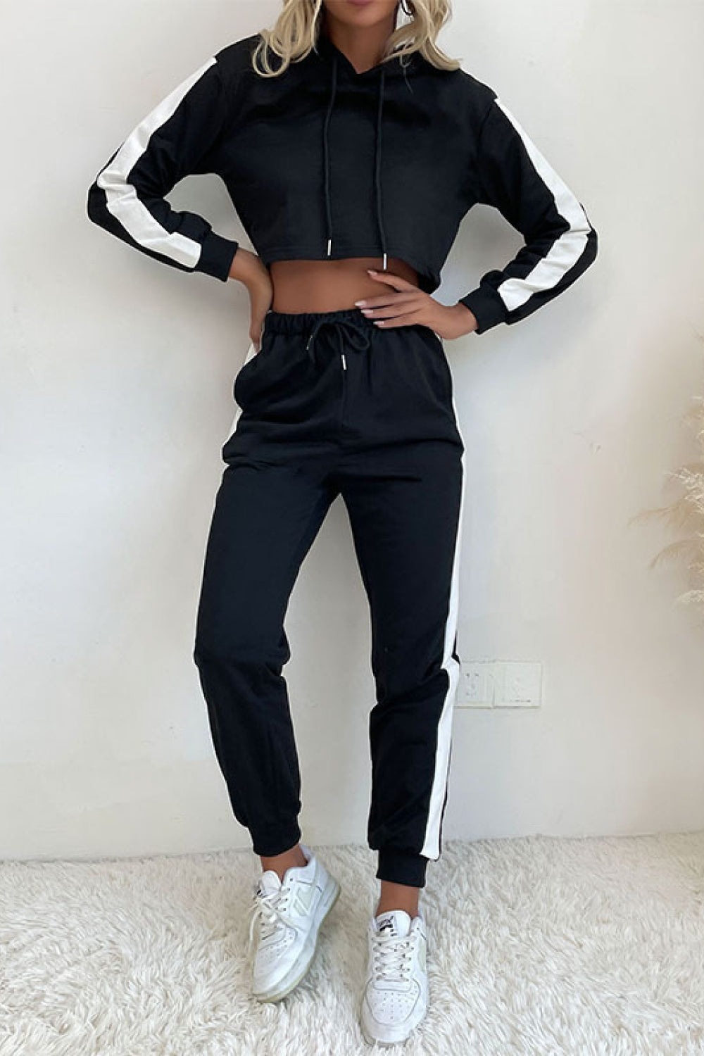 Sets Side Stripe Cropped Hoodie and Jogger Set