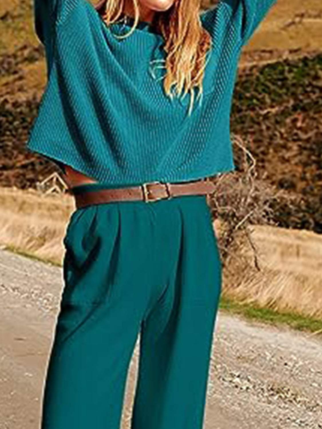 A Knit Top and Joggers Outift Set