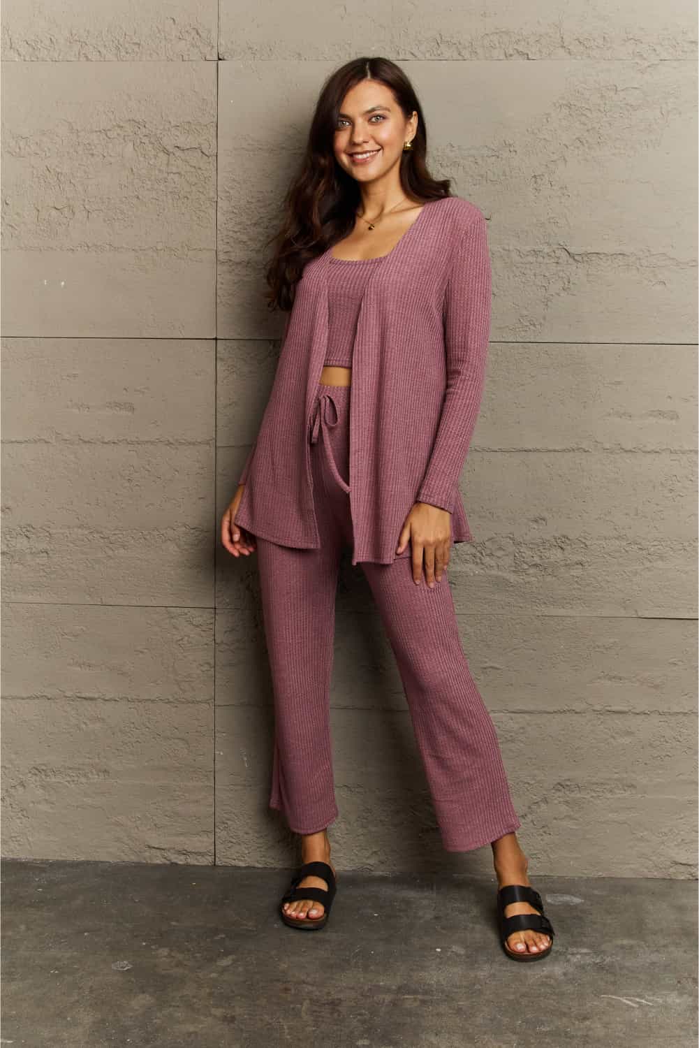 A Cropped Top, Pants and Cardigan Lounge Set