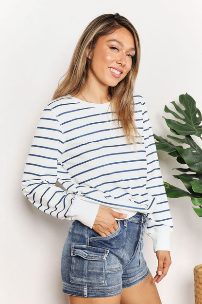 Top Striped Long Sleeve Round Neck Top