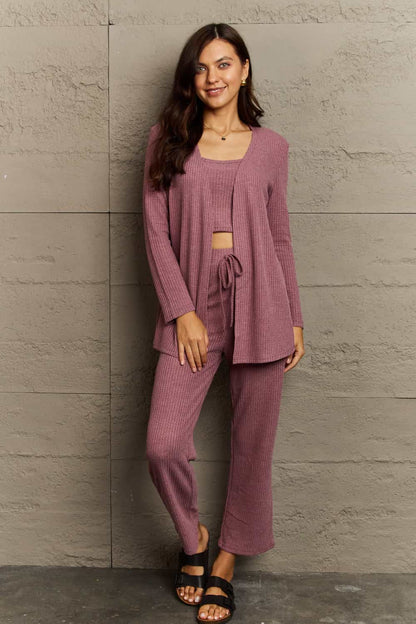 Loungewear Sets Cropped Top, Pants and Cardigan