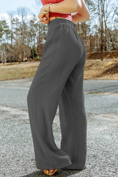 A Pants Cotton Texture Tied Wide Leg Pants