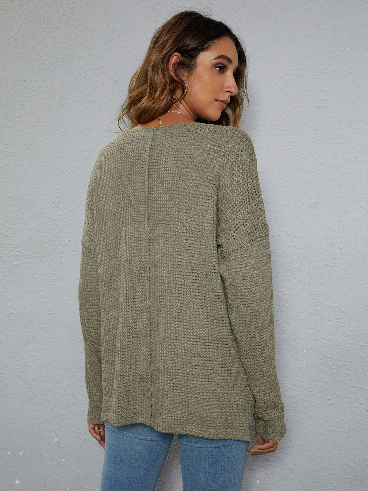Top High-Low Waffle-Knit Sweater