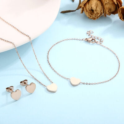 JA Heart Necklace, Bracelet and Stud Earrings Set