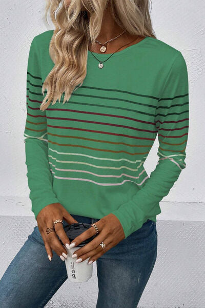 A Colorful Striped Long Sleeve T-Shirt
